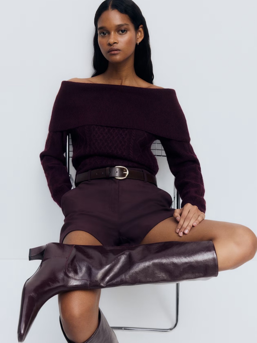 H&M OFF-THE-SHOULDER SWEATER Plum red